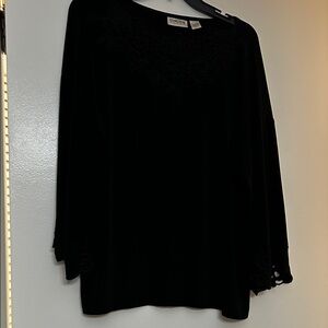 Chico's Black Long-Sleeve Embroidered Neckline Top